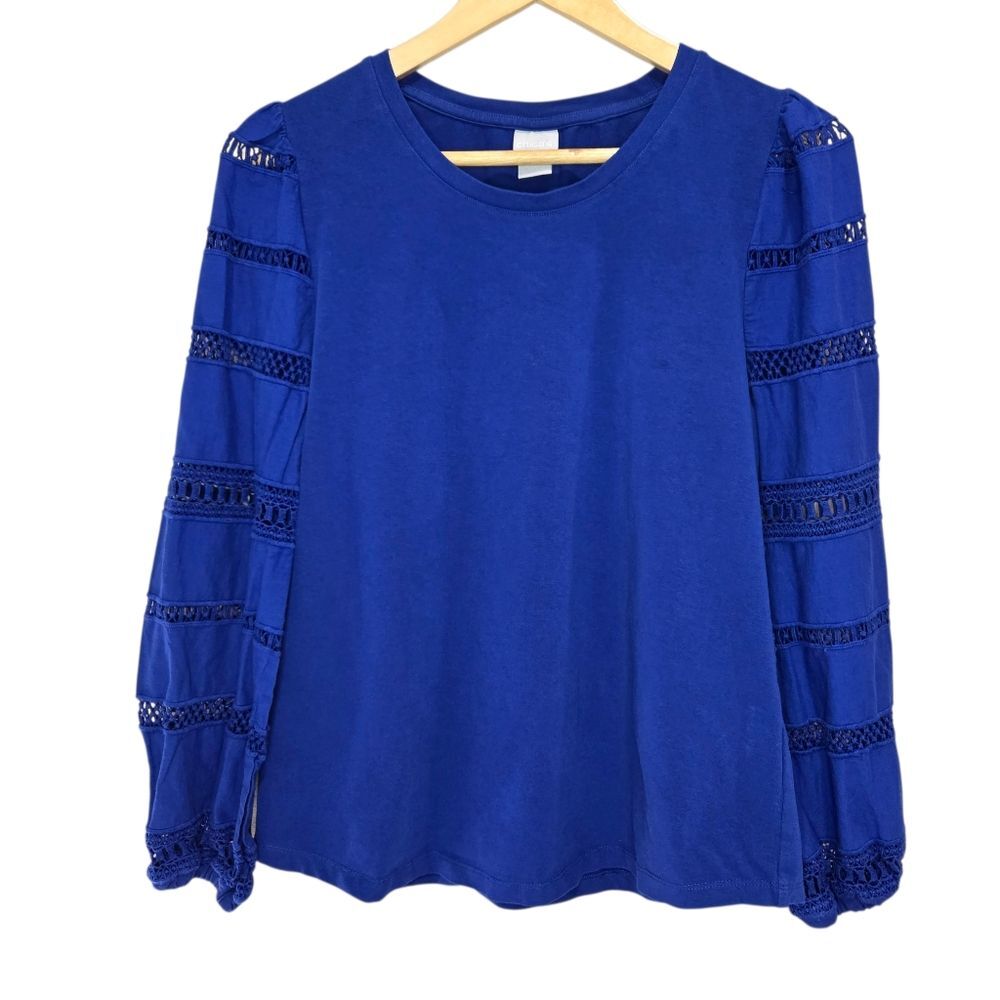 Chico's Blue Blouse Cotton Blend Size 1